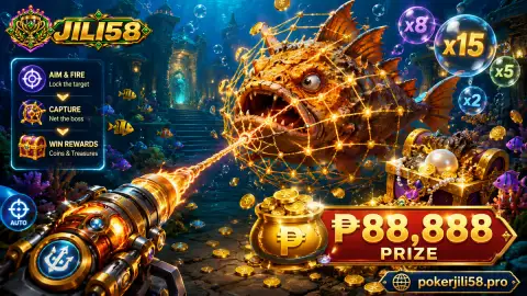 JILI58 fishing open-water scene with clearer spacing between cannon and moving targets