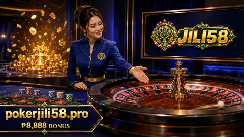 jili58 live casino: JILI58 baccarat table close-up with waiting cards on emerald felt and restrained gold chip accents
